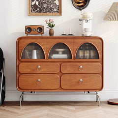 Chic Ash Wood Cabinet with Stainless Steel Frame and Glass Doors - Sleek Storage Solution for Modern Homes hmr-4802