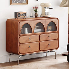 Chic Ash Wood Cabinet with Stainless Steel Frame and Glass Doors - Sleek Storage Solution for Modern Homes hmr-4802