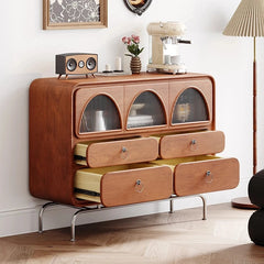 Chic Ash Wood Cabinet with Stainless Steel Frame and Glass Doors - Sleek Storage Solution for Modern Homes hmr-4802