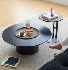 2-Piece Modern Coffee Table Set – Sintered Stone & Leather Design hms-4051