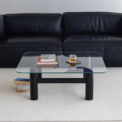 Tempered Glass & Ash Wood Coffee Table - Sleek & Modern hms-4057