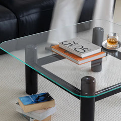Tempered Glass & Ash Wood Coffee Table - Sleek & Modern hms-4057