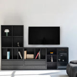 Ash Wood Cabinet with Multi-Layer Shelves & Glass Doors hms-4059