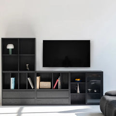 Ash Wood Cabinet with Multi-Layer Shelves & Glass Doors hms-4059