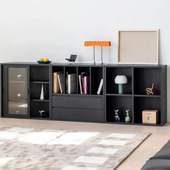 Ash Wood Cabinet with Multi-Layer Shelves & Glass Doors hms-4059