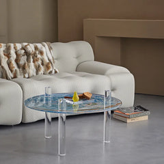 Tempered Glass Coffee Table with Acrylic Legs - Modern Look hms-4062