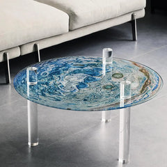 Tempered Glass Coffee Table with Acrylic Legs - Modern Look hms-4062