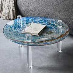 Tempered Glass Coffee Table with Acrylic Legs - Modern Look hms-4062