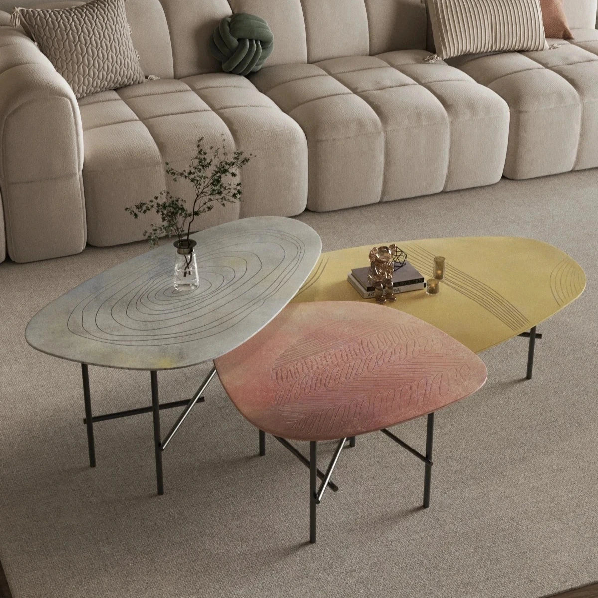 Stylish Sintered Stone Stainless Coffee Table Set – Modern Design with Artful Touch for Living Room Decor hmsf-4667