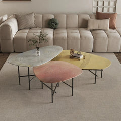 Stylish Sintered Stone Stainless Coffee Table Set – Modern Design with Artful Touch for Living Room Decor hmsf-4667