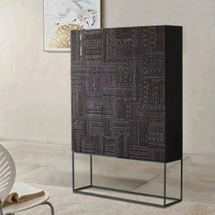 Stylish Ash Wood and Acrylic Cabinet with Unique Textured Design - Modern Storage Solution hmsf-4669