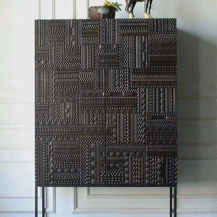 Stylish Ash Wood and Acrylic Cabinet with Unique Textured Design - Modern Storage Solution hmsf-4669