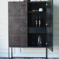 Stylish Ash Wood and Acrylic Cabinet with Unique Textured Design - Modern Storage Solution hmsf-4669