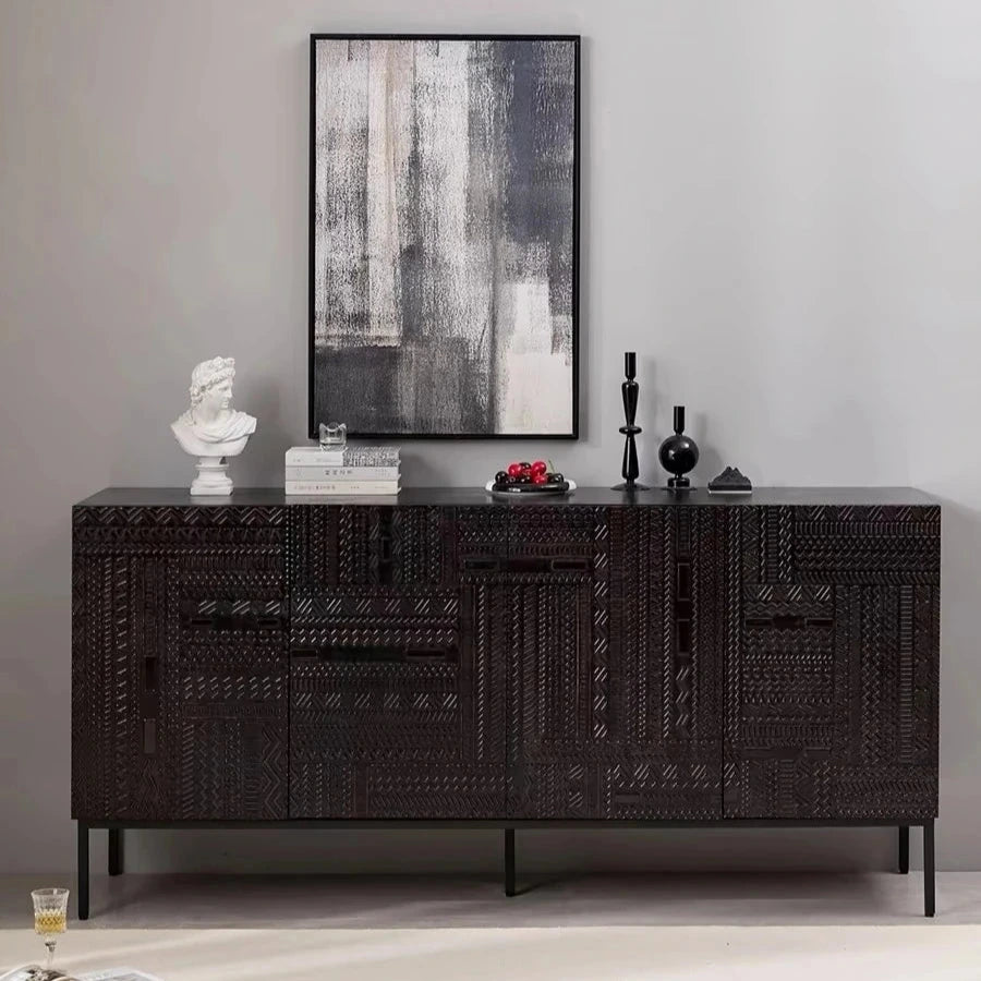 Stylish Solid Wood and Acrylic Cabinet with Unique Textured Design – Perfect for Modern Living Spaces hmsf-4670