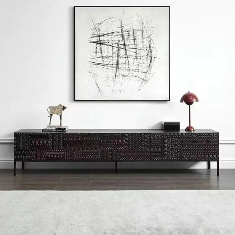 Elegant Solid Wood Acrylic TV Cabinet with Intricate Pattern Design - Modern Storage Solution for Living Room hmsf-4671