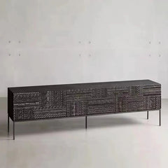 Elegant Solid Wood Acrylic TV Cabinet with Intricate Pattern Design - Modern Storage Solution for Living Room hmsf-4671