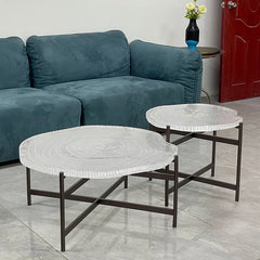 Stylish Acrylic Coffee Table Set with Unique Design - Modern Round Accent Tables for Living Room Decor hmsf-4672