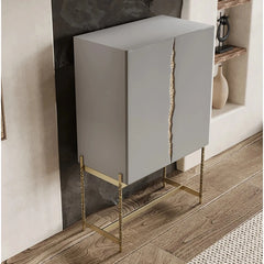 Stylish Ash Wood and Stainless Steel Cabinet with Elegant Gold Accents - Modern Storage Solution hmsf-4674