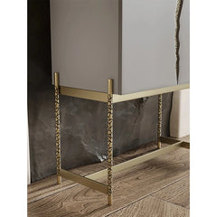 Stylish Ash Wood and Stainless Steel Cabinet with Elegant Gold Accents - Modern Storage Solution hmsf-4674