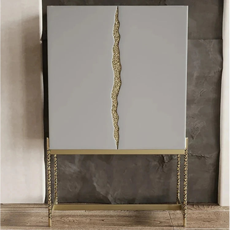 Stylish Ash Wood and Stainless Steel Cabinet with Elegant Gold Accents - Modern Storage Solution hmsf-4674