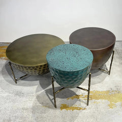 Stylish Trio of Modern Coffee Tables in Vibrant Metallic Finishes – Perfect for Any Living Space hmsf-4678