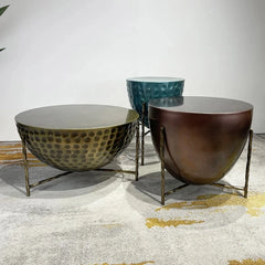 Stylish Trio of Modern Coffee Tables in Vibrant Metallic Finishes – Perfect for Any Living Space hmsf-4678