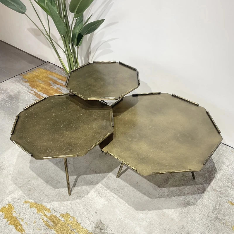 Stylish Octagonal Coffee Table Set - Modern Metal Accent Tables for Living Room Decor hmsf-4679
