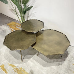 Stylish Octagonal Coffee Table Set - Modern Metal Accent Tables for Living Room Decor hmsf-4679