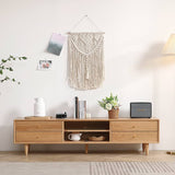 Stylish Oak TV Cabinet with Glass and Copper Accents - Modern Natural Wood Design hmzj-812