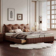 Luxurious Cal King Faux Leather Bed with Storage - Soft Upholstered Headboard for Your Bedroom hmzsh-1545