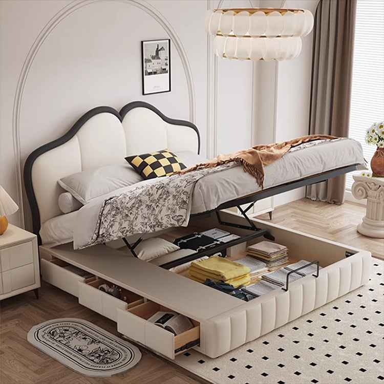 Modern Queen Pine Wood Bed Frame with Storage & Leather Upholstery Headboard hmzsh-1547 Modern Queen Pine Wood Bed Frame with Storage & Leather Upholstery Headboard hmzsh-1547