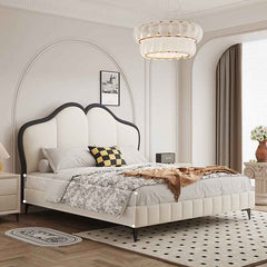 Modern Queen Pine Wood Bed Frame with Storage & Leather Upholstery Headboard hmzsh-1547