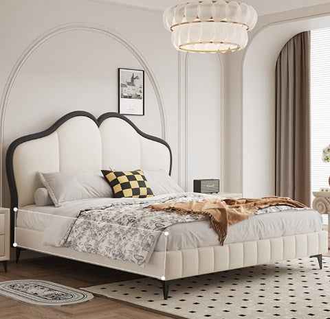 Modern Queen Pine Wood Bed Frame with Storage & Leather Upholstery Headboard hmzsh-1547