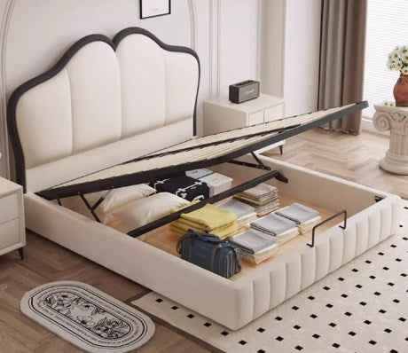 Modern Queen Pine Wood Bed Frame with Storage & Leather Upholstery Headboard hmzsh-1547 Modern Queen Pine Wood Bed Frame with Storage & Leather Upholstery Headboard hmzsh-1547