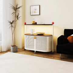 Sleek Coffee Table with Rattan Cabinet and Dark Wood Top - Modern Décor hsj-2252