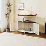 Sleek Coffee Table with Rattan Cabinet and Dark Wood Top - Modern Décor hsj-2252