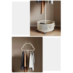 Stylish Metal Coat Hanger with Wheels and Storage Basket - HSJ-2253