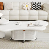 Stylish Modern Coffee Table with Rattan Accents and Rolling Wheels - hsj-2255