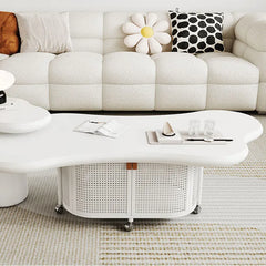 Stylish Modern Coffee Table with Rattan Accents and Rolling Wheels - hsj-2255