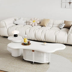 Stylish Modern Coffee Table with Rattan Accents and Rolling Wheels - hsj-2255