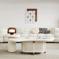 Stylish Modern Coffee Table with Rattan Accents and Rolling Wheels - hsj-2255