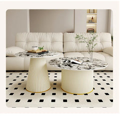 Sleek Sintered Stone Solid Wood Coffee Table Faux Leather Finish Modern Living Room Elegance hsj-2256