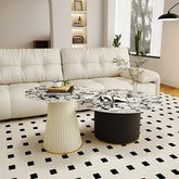 Sleek Sintered Stone Solid Wood Coffee Table Faux Leather Finish Modern Living Room Elegance hsj-2256