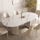 Elegant Sintered Stone Dining Table Faux Leather Finish Modern Minimalist Design hsj-2261