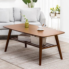 Modern Rectangular Bamboo Coffee Table Two-Tier for Storage in Natural Wood Color - Perfect for Your Living Room hsl-81