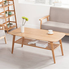 Modern Rectangular Bamboo Coffee Table Two-Tier for Storage in Natural Wood Color - Perfect for Your Living Room hsl-81