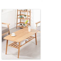 Modern Rectangular Bamboo Coffee Table Two-Tier for Storage in Natural Wood Color - Perfect for Your Living Room hsl-81