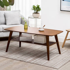 Modern Rectangular Bamboo Coffee Table Two-Tier for Storage in Natural Wood Color - Perfect for Your Living Room hsl-81