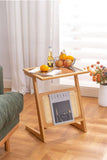 Stunning Natural Wood End Table with Intricate Bamboo and Rattan Weaving - Reeded Glass Top in Elegant Brown Grey hsl-84