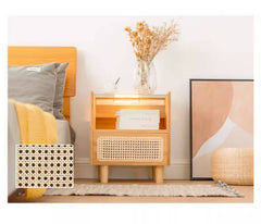 Elegant Natural Bamboo Rattan Nightstand with Glass Top – Stylish Bedroom Storage Solution hsl-87